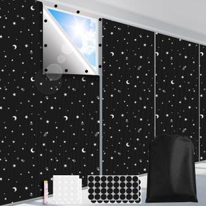 100% Blackout Blinds 118" x 57" Blackout Window Cover Travel Black Out Curtains for Bedroom Dorm Room Windows Temporary Black Out Shades for Night Shift Worker Black&Star - 2 Pack