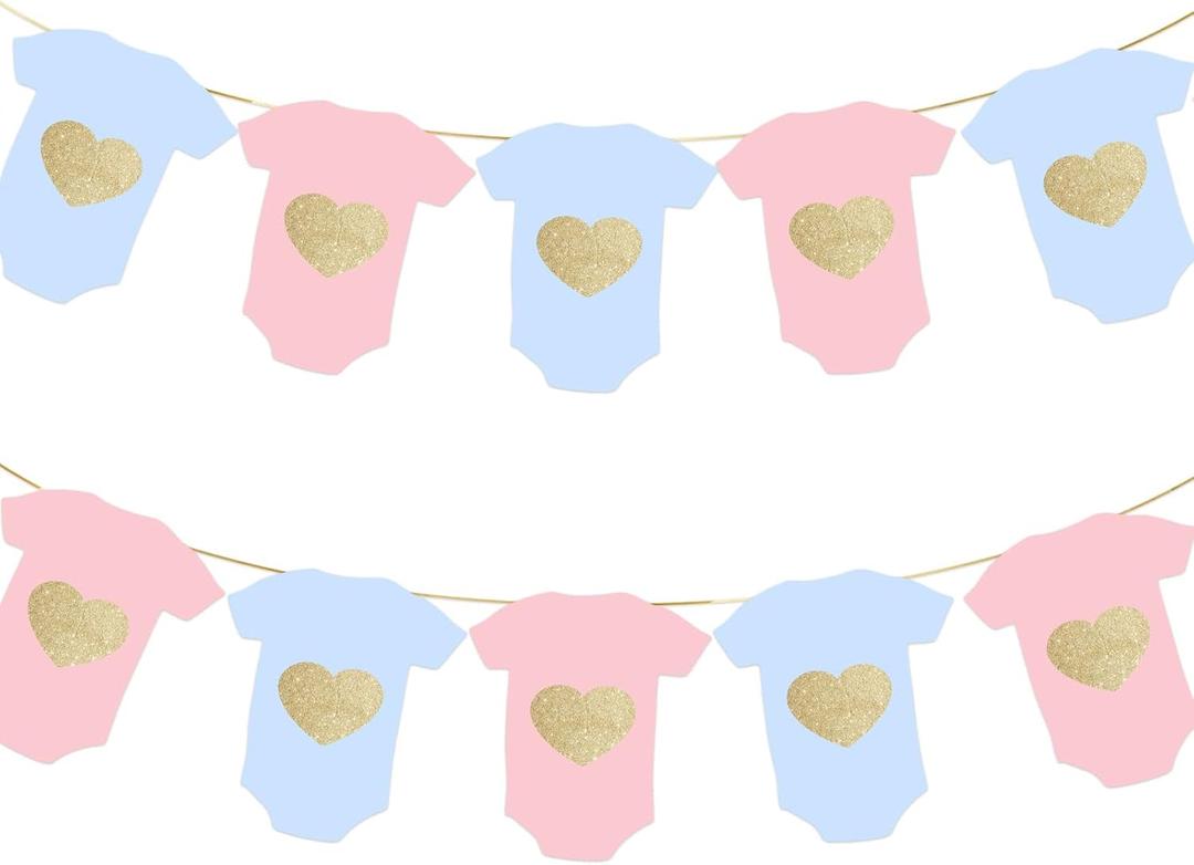 Neutral Baby Shower Bunting - 12Pcs Banner for New Baby Party Decor (Pink Blue)