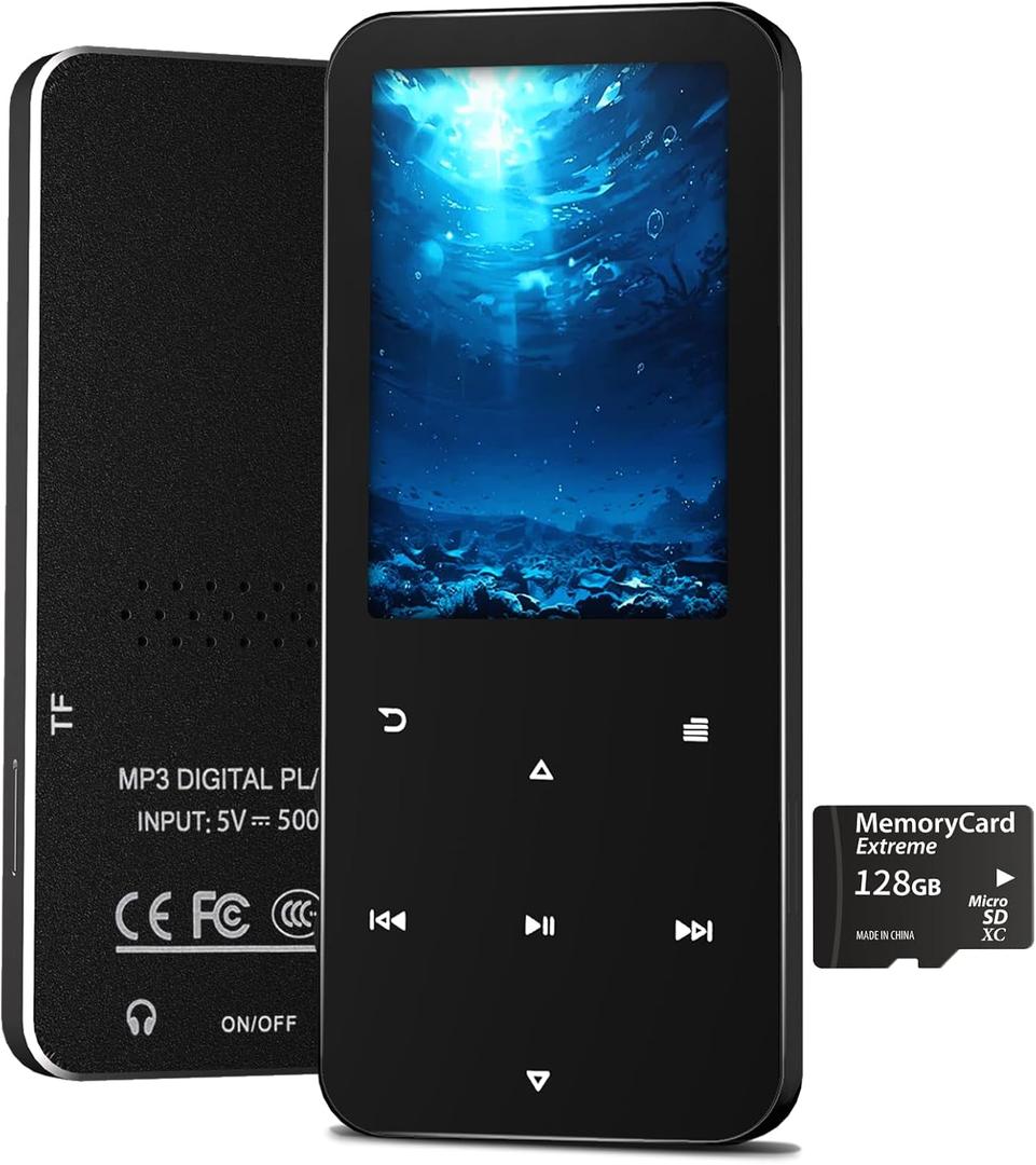 144GB MP3 Player, Bluetooth 5.2 Music Player, HiFi Sound Digital Music, Built-in HD Speaker, FM Radio, Voice Recorder, Earphones Included, MP3 Player for Friends, Kids, Students, Seniors (Black)