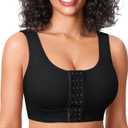 BRABIC Front Closure Bras for Women Post Surgery Compression Mastectomy Surgical Support Wireless Full Coverage Bra (Large, Black)