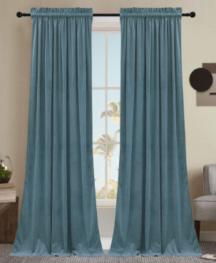 SMILETIME Sky Blue Velvet Curtains with Rod Pocket Thermal Insulated Soft Privacy Room Darkening Velvet Drapes for Bedroom and Living Room, Set of 2 Panels, 52 x 96 Inches Long
