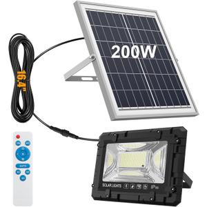 200W Solar Street Light Waterproof, 16ft Wire 20000LM LED Security Flood Lights Outdoor, Automatic Dusk to Dawn Solar Lights Outdoor for Outside Garden Yard Path Parking Lot