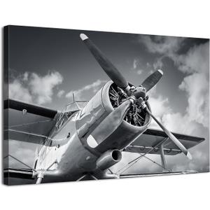 Black and White Wall Art Airplane Wall Decor Vintage Aviation Pictures Airplane Propeller Canvas Prints Painting Retro Military Fighter Poster Artwork for Men Office Living Room Home Decoration 12x16