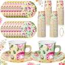 Umigy 36 Sets Tea Party Decorations 6.5oz Floral Paper Tea Cups with Handle and Plates Disposable Blossom Teacups and Saucers Sets with Tape for Hot Cold Drink Birthday (Vintage Style)