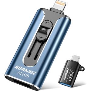 512GB Flash Drives Intended for iPhone, Memory Stick Storage for Photos and Videos Backup, Compatible with iPhone iPad Android PC, Plug and Play, No Application Required (Dark Blue)