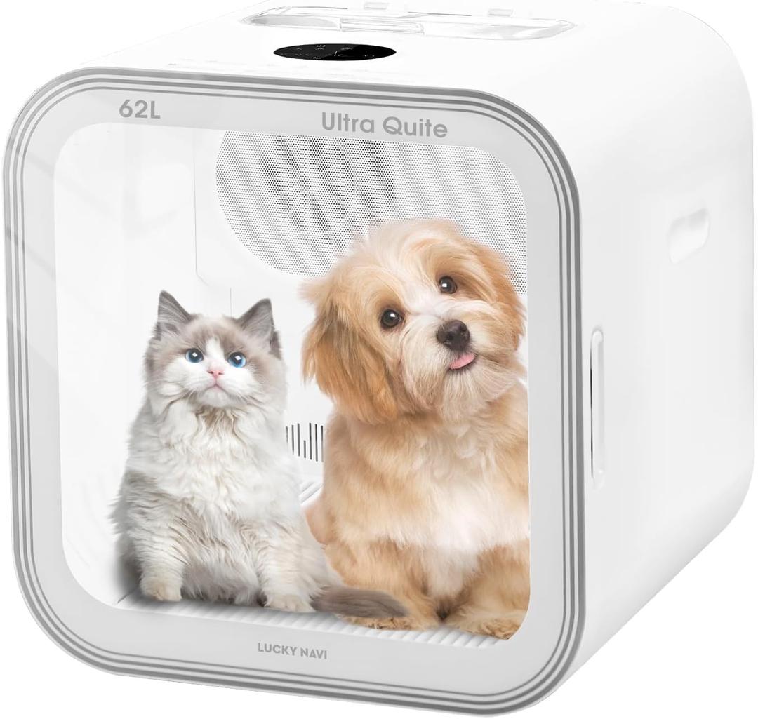 LUCKY NAVI Automatic Pet Dryer Box for Cats and Small Dogs, Ultra Quiet 62L Big Capacity Dog Dryer Box, Cat Dryer Cage with Smart Temperature Control, 360 Pet Dryer Box (61.1L)