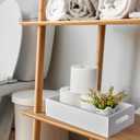 ALELION White Bathroom Basket - Wooden Toilet Tank Paper Basket with Handle for Organizing - Back of Toilet Storage Organizer for Bathroom Tank Topper Counter - White Bathroom Decor Box