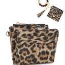 Small Wristlet Wallets for Women Keychain Wristlet Wallet RFID Blocking Key Chain Wallet With Zipper Coin Pocket,2 Id Window (Leopard)