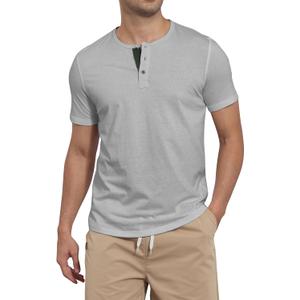 Mens Henley Shirts Short Sleeve Cotton Basic T-Shirts Classic Fashion Casual Shirt (Blue, L)