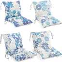 Barydat 4 Pcs Outdoor Patio Chair Cushions with Back, 21.7 x 43.3 Inch Decorative Dining Back Cushions with Tie Buffalo Plaid Indoor Outdoor for Patio Furniture (Vivid Color,Blooming Flowers) (Blue)