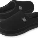VeraCosy Men's Cozy Knit Slipper Breathable Memory Foam Indoor House Shoes with None Slip Rubber Sole (9-10, Dark Black)