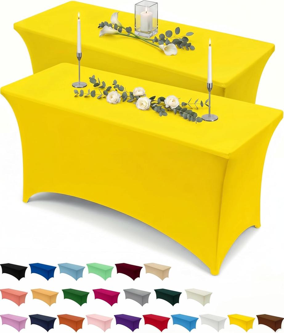Utopia Kitchen Spandex Tablecloth 2 Pack [6FT, Yellow] Tight, Fitted, Washable and Wrinkle Resistant Stretch Table Cloth Rectangle Cover for Trade Show, Weddings & Parties [72Lx30Wx30H Inch]