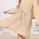 blibean Girls Cotton Long Sleeve Dresses Ruffled Semi Formal Dress Size 6-15 Years (XXL)