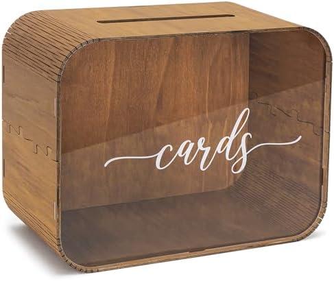 Heather & Willow Wooden Wedding Card Box with Slot | Acrylic Wedding Decorations for Reception, for Honeymoon Fund & Money | Baby Shower, Bridal Shower, Graduation Card Box with Lid