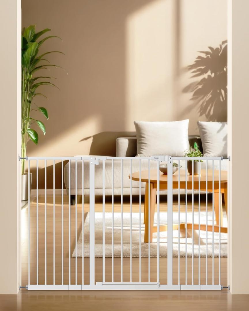 keny 36" Extra Tall Baby Gate for Stairs, 29"-55" Wide Auto Close Dog Gate for Doorways, Pressure Mounted Easy Walk Through Pet Gate with Door, White (29-55"Wide, 36"Tall)