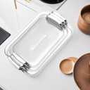 Aayoruro Serving Tray with Handles Set of 3 Rectangular Large Serving Platters 16.5/14.9/13.2 Inch White Plates for Dinner, Party, Entertaining, Transparent
