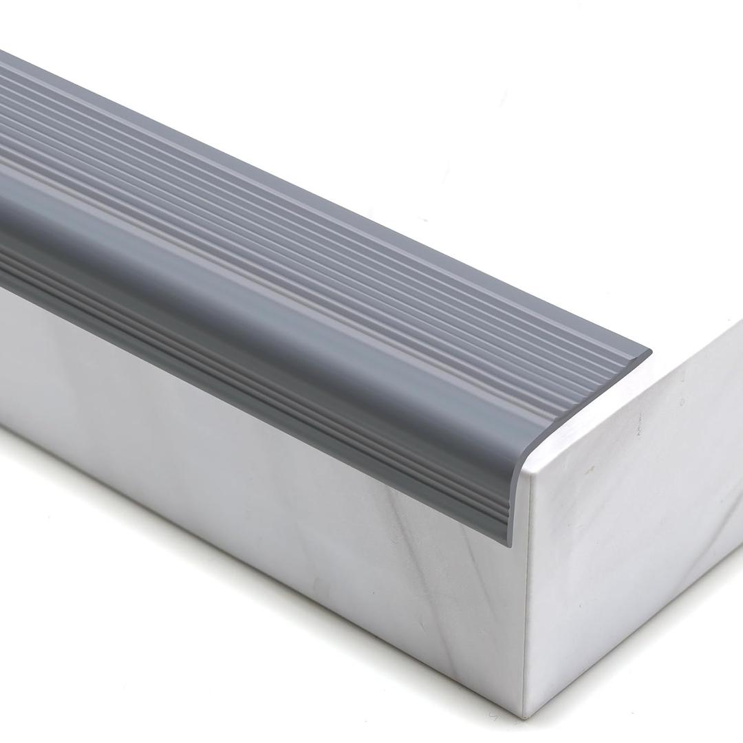 Trimold Vinyl Anti-Slip Stair Nosing, Self Adhesive Non-Slip Staircase Step, Flexible Rubber Treads Edge Protector Molding Trim for Outdoor & Indoor Uses (32.8ft, Gray)