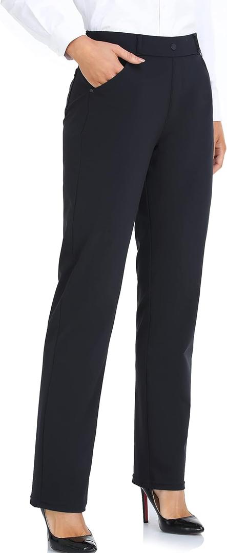 Oalka Women's Dress Pants Straight Leg Yoga Work Stretchy Pant for Office Business