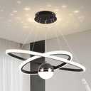 My Precious Modern Chandelier, Dimmable LED Chandelier with 3 Color Temp, Hanging Pendant Light for Kitchen Island, Modern Chandliers for Dinning Room, Bedroom, Living Room (2R(15.8*23.6 Inch), Black)