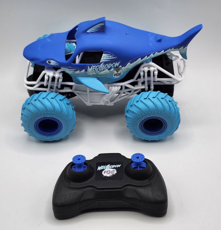 Monster Jam 6047110 Official Megalodon Remote Control Monster Truck, 1:24 Scale, 2.4 GHz, for Ages 4 and Up, Blue