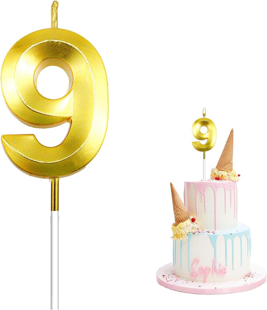 Birthday Candles for Cake, Gold Number 9 Birthday Candles, Happy Birthday Numeral Candle, Number Candles for Cake Decorations for Birthday Party Wedding Anniversary Graduation Celebration
