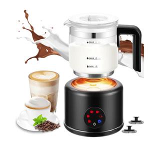 Milk Frother and Steamer, 6 in 1 Milk Steamer and Milk Warmer, 17oz Auto Shut Off Electric Frother with Touch Screen, Hot/Cold Foam Maker for Coffee, Latte, Cappuccino, Hot Chocolate, Black