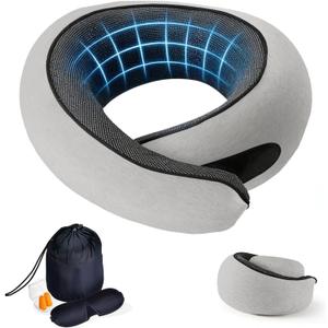 Travel Neck Pillow- 360 Ergonomic Memory Foam Travel Neck Pillow Airplane,Premium Breathable Relief Neck Pain for Long Flights,Car & Office (Gray)