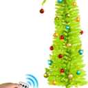 6FT Whimsical Christmas Tree Prelit, Artificial Bent Lime Green Christmas Tree with Lights and Ball Ornaments Metal Base for Xmas Holiday Party Supplies Decor Indoor