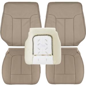 SecosAutoparts Driver & Passenger Bottom Perforated Leather Seat Cover Tan & Top Lean Back & Driver Foam Compatible with Ford F150 Lariat 2009 2010 2011 2012 2013 2014