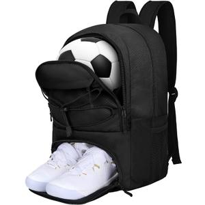 Goloni Soccer Backpack,Soccer Bag with Ball Holder & Shoe Compartment,Large Sports Bag for Basketball, Volleyball,Football (Black)