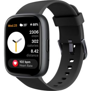 Smart Watch for Women Men, Alexa Built-in, Answer/Make Calls, 1.83" Fitness Tracker Watch with Heart Rate Monitor, Sleep Tracker, Pedometer, IP68 Waterproof Smartwatch Compatible Android iOS (Carbon Black)