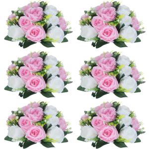 NUPTIO Pink & White Flower Balls: Artificial Rose Centerpieces for Tables | 6 Pcs, 9.5in Diameter, Fake Silk Floral Arrangement for Wedding, Birthday Party, Bridal Shower, Quinceanera Decorations