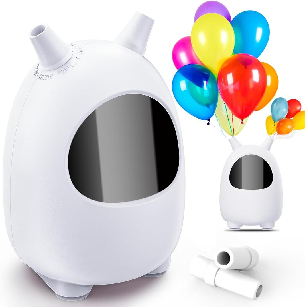 Electric Balloon Pump, Portable Dual Nozzle Electric Balloon Blower Pump, Electric Balloon Inflator for Decoration, Party Wedding Graduation (110V 600W) (White)