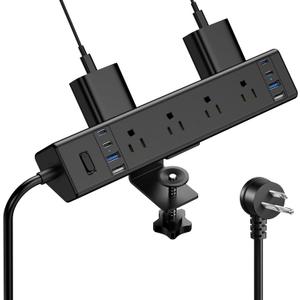 40W Fast Charging Station,Desk Clamp Power Strip 20W USB C,8 Outlets,8 USB Ports,4 USB C and 4 USB A, Office Furniture Nightstand Edge Mount Surge Protector, 14AWG Cord, Fits 1.9" Tabletop Edge (6FT Length, Black)