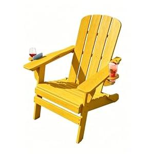 Adiromoti Folding Adirondack Chairs Set with Cup Holder, All-Weather Resistant HDPE Patio Firepit Chairs, Foldable Sturdy Outside Chairs, Lawn Chairs, 80% Pre-Installed Load Capacity 385lb, Yellow