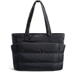 BAGSMART Tote Bag for Women, Lightweight Puffy Tote Bag with Compartments Shoulder Bag Handbag for Travel, Work, Gym | Lightweight, Puffy, Quilted, for Travel, Work (Black, Small Size)
