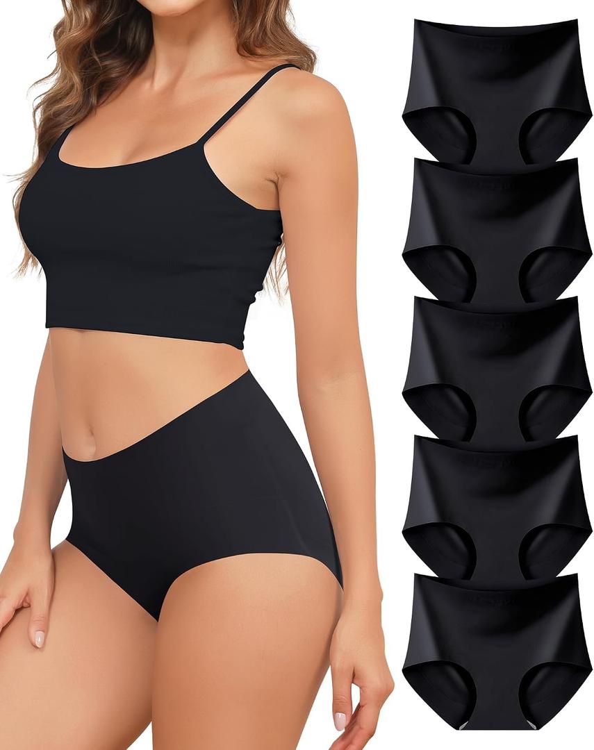 Seamless Underwear for Women High Waisted No Show Panties Full Coverage Briefs Invisible Soft 5 Pack S-XXL (M)