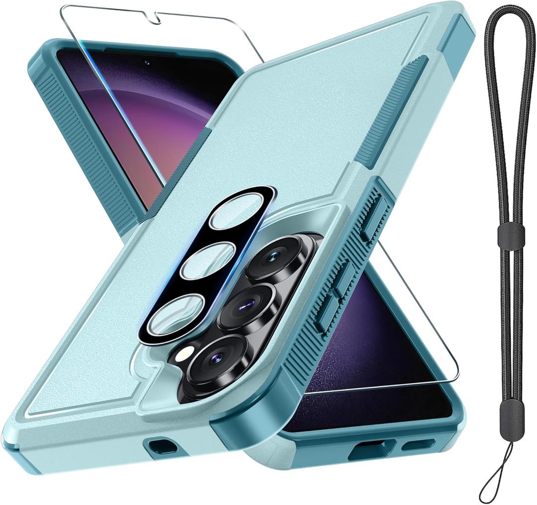 for Samsung Galaxy S26+ Plus Case with Screen Protector+Camera Lens Cover,Military Grade Heavy Duty Shockproof Phone Cover with Wrist Lanyard Strap for Samsung S26Plus,Mint Green