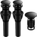 Bathroom Sink Drain with Overflow, Universal Bathroom Sink Stopper for Bathroom Vanity Vessel Sink, Rapid Draining Plastic Pop-up Sink Drain with Hair Catcher Anti-Clog Strainer, Pack of 2, Matte Black