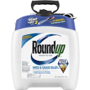 Roundup Ready-to-Use Weed & Grass Killer III - with Pump 'N Go 2 Sprayer, Use in & Around Vegetable Gardens, Tree Rings, Flower Beds, Patios & More, Kills to the Root, 1.33 gal.