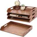 3 x AceOrbit 3 Pcs Stackable Paper Tray Acacia Wood Desk Organizer Letter Tray 3 Tier Wooden File Organizer Desk Shelf for Documents, Letter Sorter, Envelopes and Magazine Holder