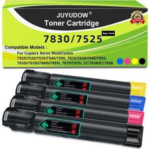 workcentre 7835 Toner 7525 Toner Cartridge High Yield Compatible for Xerox WorkCentre 7525 7530 7535 7545 7556 7830 7835 7855 7970 Printer Toner 006R01513 006R01514 006R01515 006R01516 (KCMY, 4-Pack)