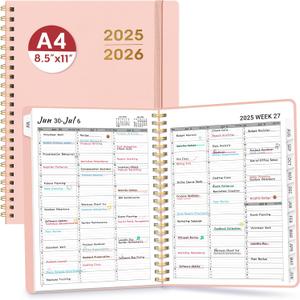 Appointment Book 2025-2026, Quarter-Hourly, Weekly & Monthly Academic Planner (July 2025 - June 2026), 8.5"x11" Schedule Book with Flexible Cover & Tabs, Perfect for Office School Supplies - Pink