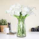Janinka 60 Pcs Artificial Calla Lily Flowers Bulk Realistic Silk Calla Lilies Bouquet, 14 Inch Faux Flowers for Wedding, Home Decor, Party Centerpieces, Waterproof PU Material (White)