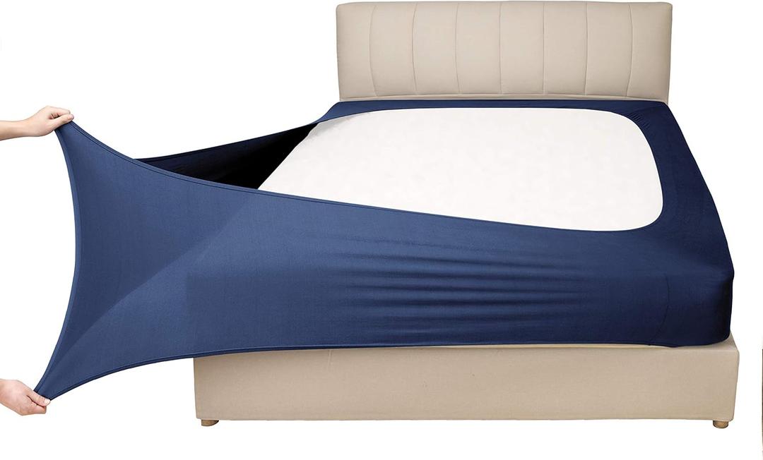 Stretch Jersey Box Spring Cover Wrap Around, Bed Skirt Alternative, Ultra Soft & Wrinkle Resistant, Full/Full XL, Navy