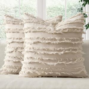 MIULEE Decorative Boho Throw Pillow Covers Set of 2 Spring Neutral Beige Linen Striped Jacquard Pattern Modern Cushion Covers for Sofa Couch Living Room Bedroom 20x20 Inch Home Decor