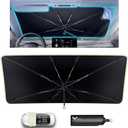 helloleiboo [2025 Upgraded] Car Windshield Sun Shade Umbrella 57"x 32" Windshield Sun Shade Foldable 5-Layer Thickened Vinyl Coating Reflective Polyester Blocks Heat & UV Rays for Medium Car Sedans