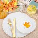 YOUBET 125PCS White Plastic Plates with Gold Rim, Gold Plates Disposable with Golden Silverware Include 25 Dinner Plate 25 Dessert Plate 25 Forks 25 Knives 25 Spoons For Wedding, Parties