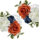 Rinlong 2Pcs Navy Terracotta Wrist Corsage Artificial Flower Corsage for Wedding Homecoming Prom Bracelet Wrist Flowers Bride Bridesmaid Flower Navy Blue Burnt Orange