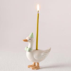 Silly Goose Cake Candle Holders with Birthday Candle One Birthday Party Supplies Mini Cute Cake Topper Stand Candlestick for Kids Baby Shower Party Celebration, 3.15 Inch(Goose,Green)
